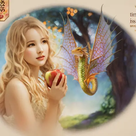 dragon swallowing an apple, realistic fantasy illustration, colorful illustration, masterpiece, high quality, high quality, highly detailed CG unit 8k wallpaper, award-winning photos, bokeh, depth of field, HDR, bloom, chromatic aberration, realistic, very...