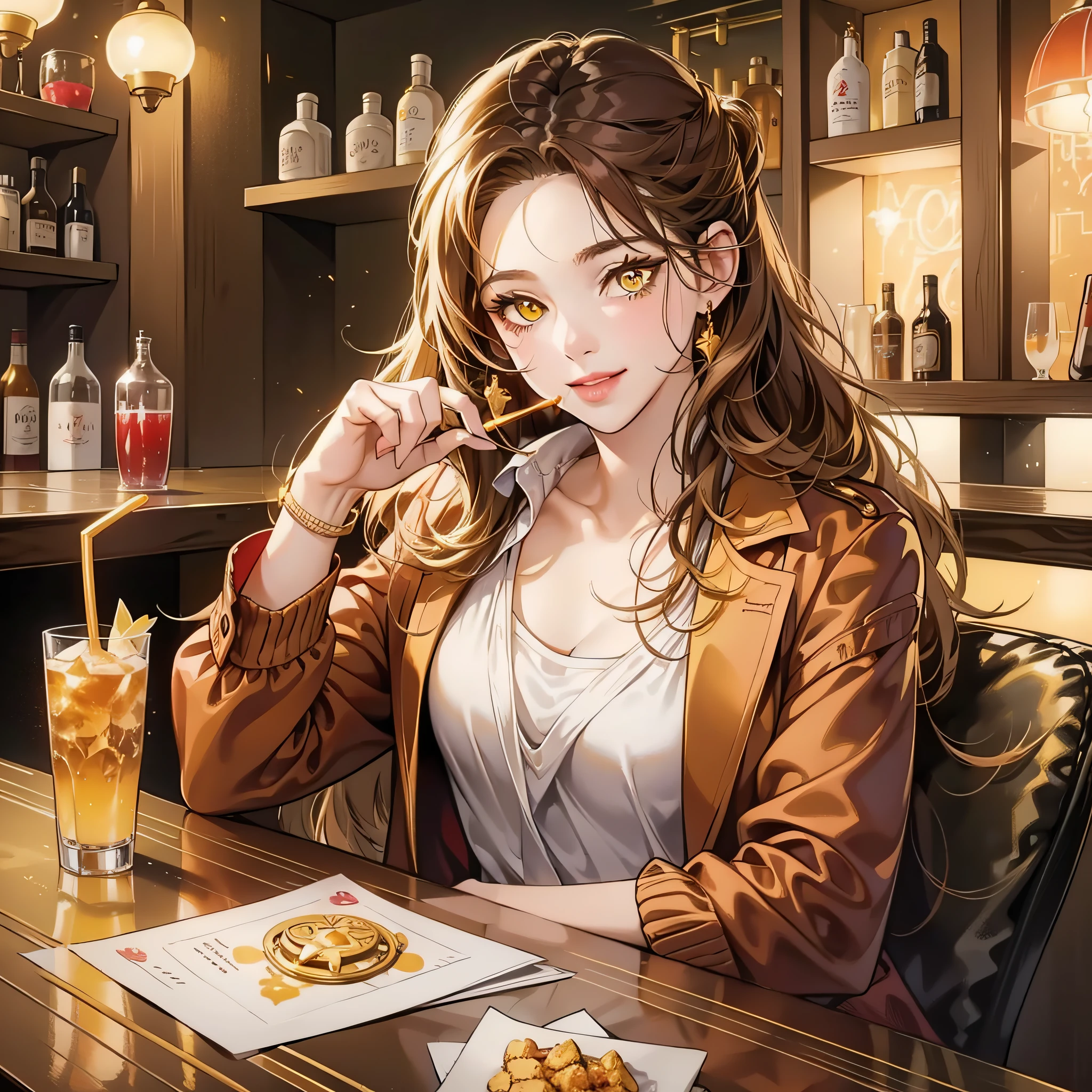 Anime girl sitting at a table with a plate of food and a drink - SeaArt AI