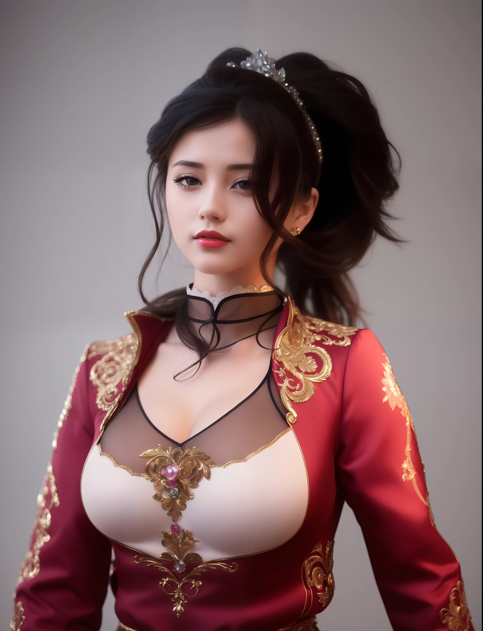 (masterpiece, best quality, extremely detailed 8k, ultra hd, ultra-detailed, highly detailed, highly realistic, ultra-realistic, photo realistic), (1girl:1.5), (detailed realistic skin), (realistic big breasts), (pink lipstick)