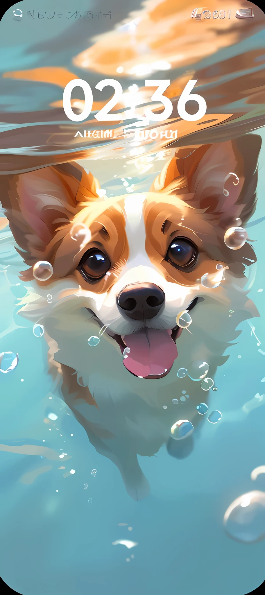 A close up of a dog swimming in a pool with bubbles - SeaArt AI