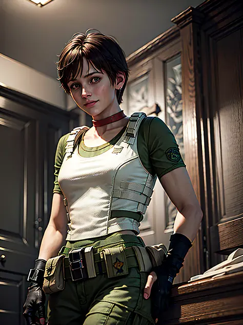 1girl, solo, rebecca chambers, re1costume, masterpiece, best quality, high resolution:1.2, ultra-detailed, illustration, s.t.a.r...