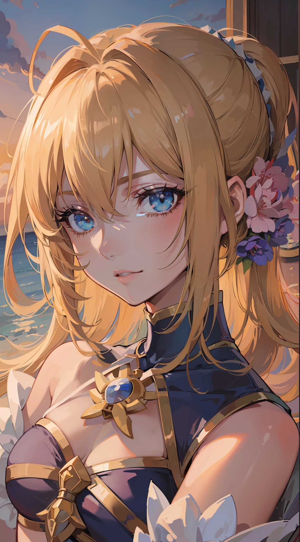 ((Top Quality, 8K,)) 1 Woman, Blonde Hair and Red Eyes Anime Girl, Anime Girl Named Lucy, Portrait of a Female Anime Hero, Female Anime Character, Zodiac Girl Portrait Knight, Artoria Pendragon, Hajime Yatate, Symphogear, Giorno Giovanna, Cornelia from Code Geass, War Maiden Suvia, Small