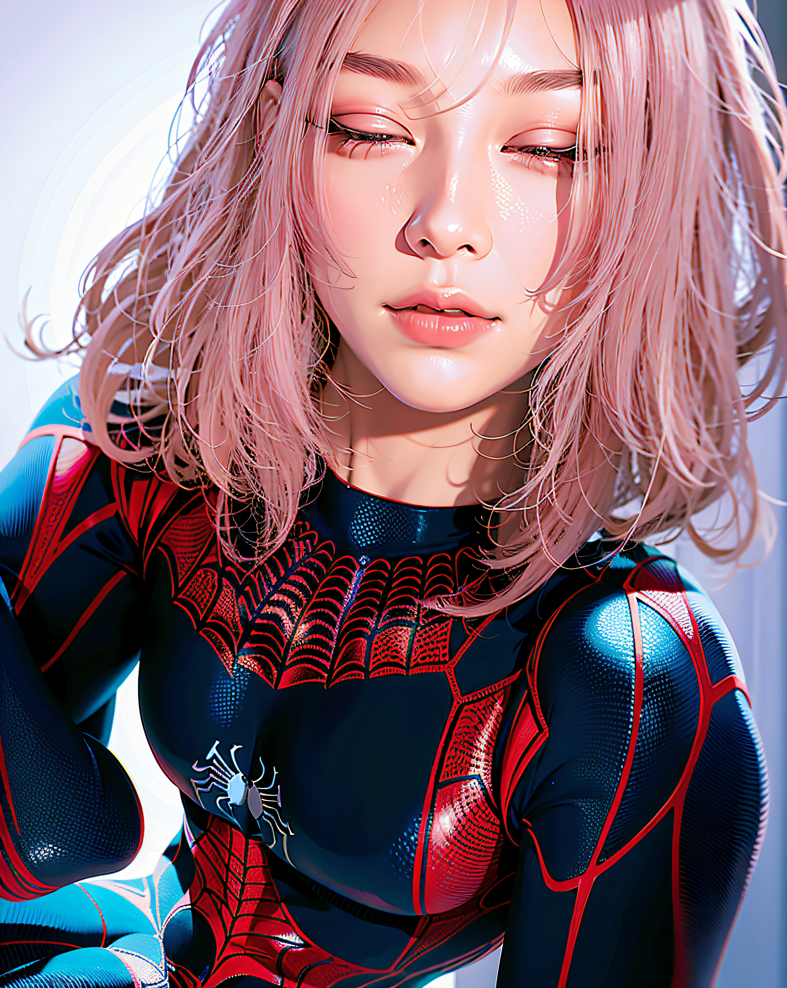 スパイダーマンアート, 非常に詳細で完全な体の構成, ファンアート, 8K. 背景にはニューヨーク市の夜景