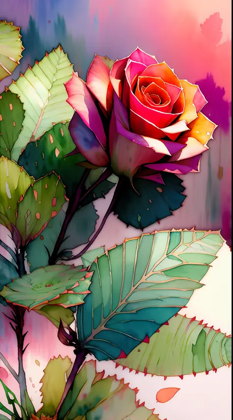 Style wtrcolor, (roses) (succulents)(fern) digital art, official art, gone with the wind, masterpiece, beautiful, ((watercolor))...