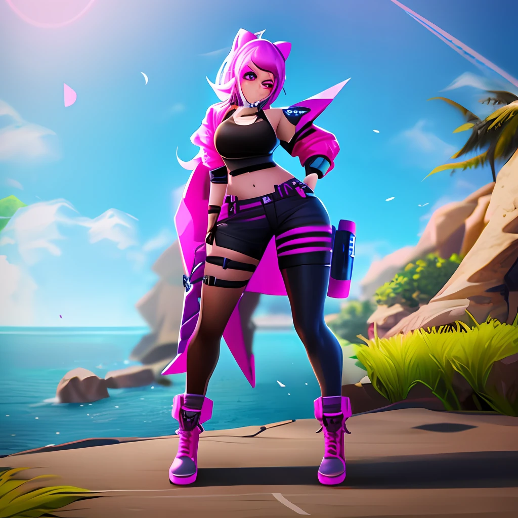 Crean una nueva skin femenina de fortnite que no existe, Cuerpo completo con el mismo estilo que en el videojuego.