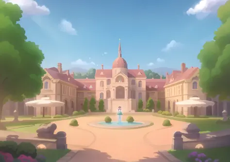 architectural picture of large manor, european villa background, background art, high school background, anime background art, e...