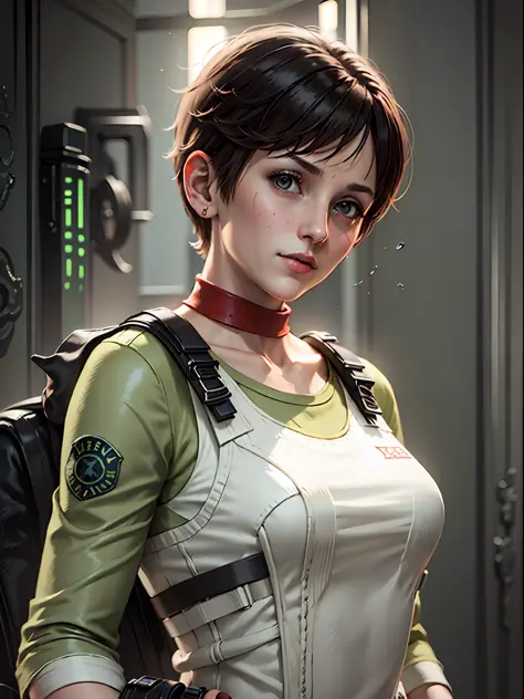 1girl, solo, rebecca chambers, re1costume, masterpiece, best quality, high resolution:1.2, ultra-detailed, detailed face, illust...