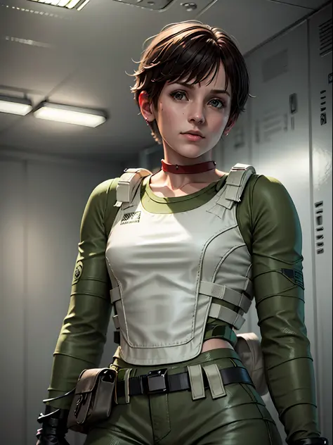 1girl, solo, rebecca chambers, re1costume, masterpiece, best quality, high resolution:1.2, ultra-detailed, detailed face, illust...