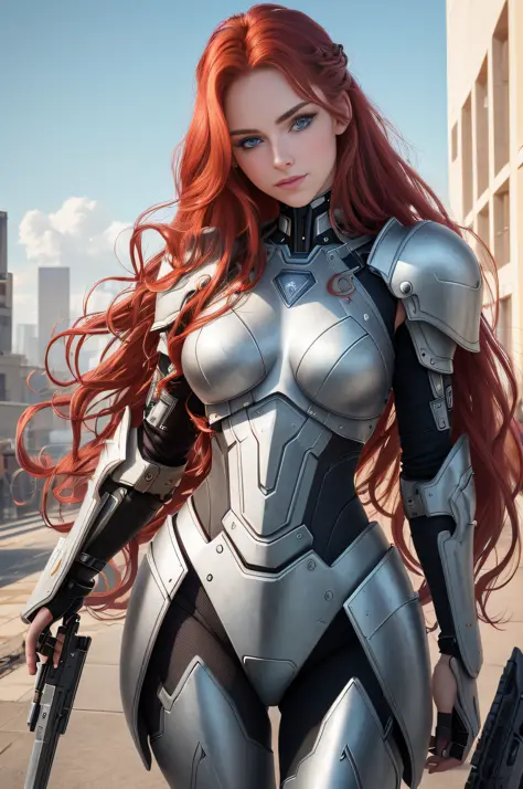 A Valkyrie, (long crimson hair, big waves: 1.5), (melon face: 1.3), (royal sister: 1.5), (8K, best image quality: 1.2), (masterp...