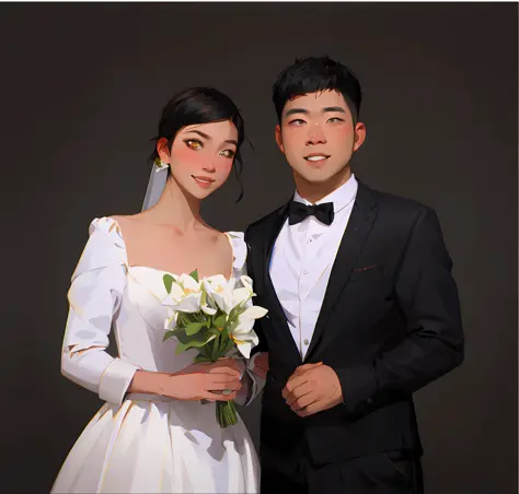 Bride and groom, wedding photos, two-dimensional painting,