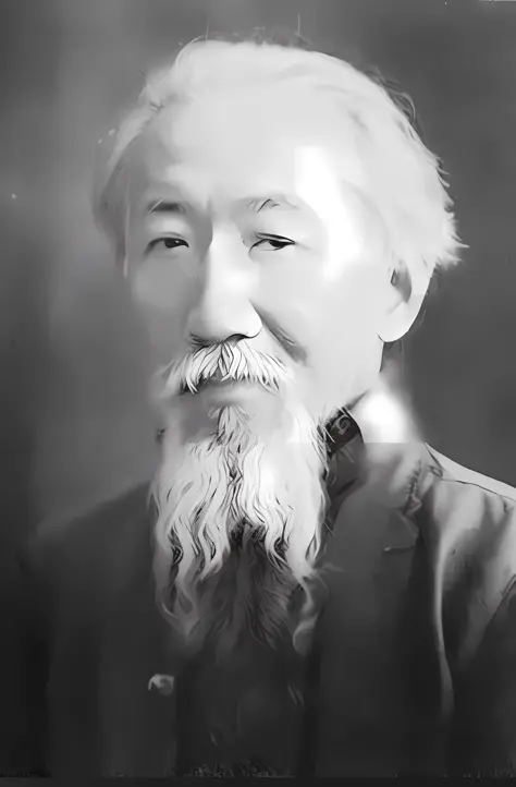 black and white photo of arafeld man in suit and tie, long white beard, howard parker, lin xiang, song nanli, tyrus huang, kitaz...