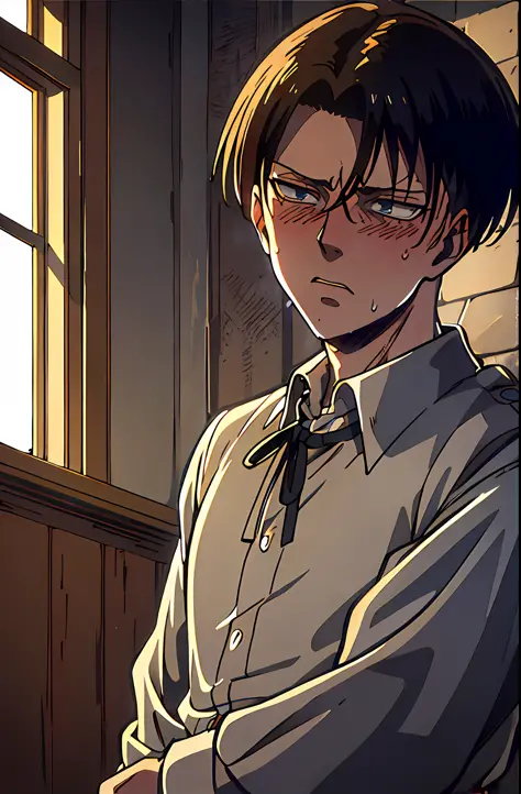 (masterpiece,best quality, detailed), boy, indoors, night, upper body, sweat, ahegao, rolling eyes, blush, wet shirt,
Levi Acker...