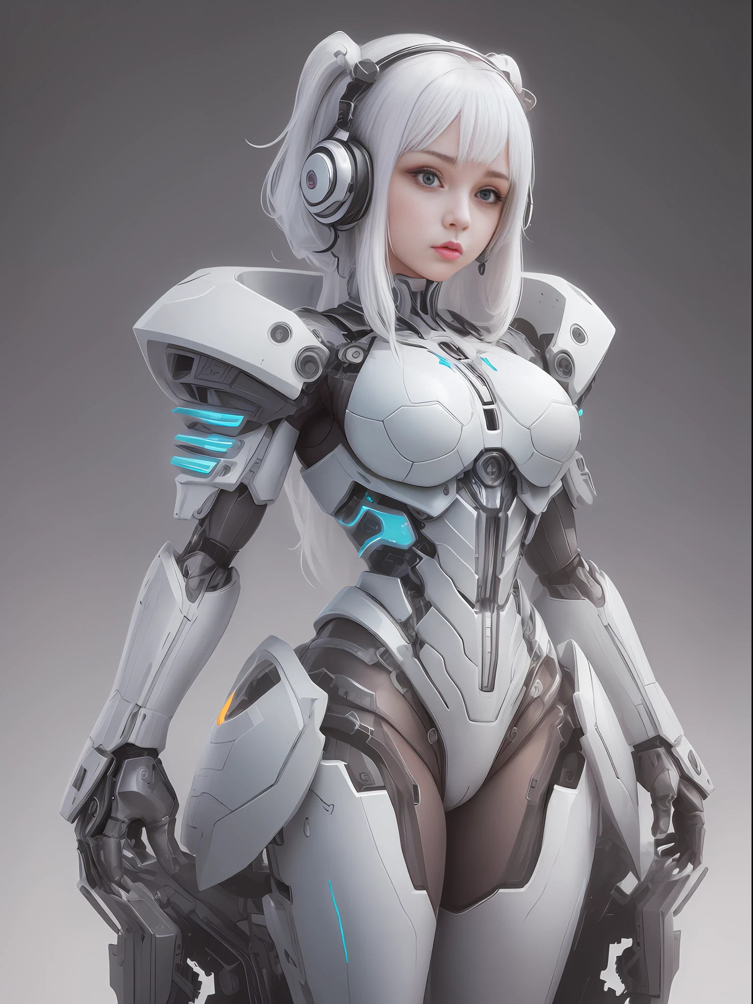 1girl,standing posture,(((mechanical transoformation))),white background,(((a highest quality Realistic TPE silicone))),white hair,a resolute expression,headset antenna, --auto --s2