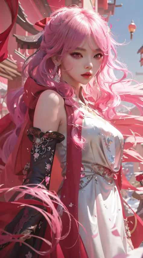araffe with pink hair and a white dress and a red cape, artwork in the style of guweiz, guweiz, detailed digital anime art, 8k high quality detailed art, guweiz on artstation pixiv, guweiz on pixiv artstation, extremely detailed artgerm, guweiz masterpiece