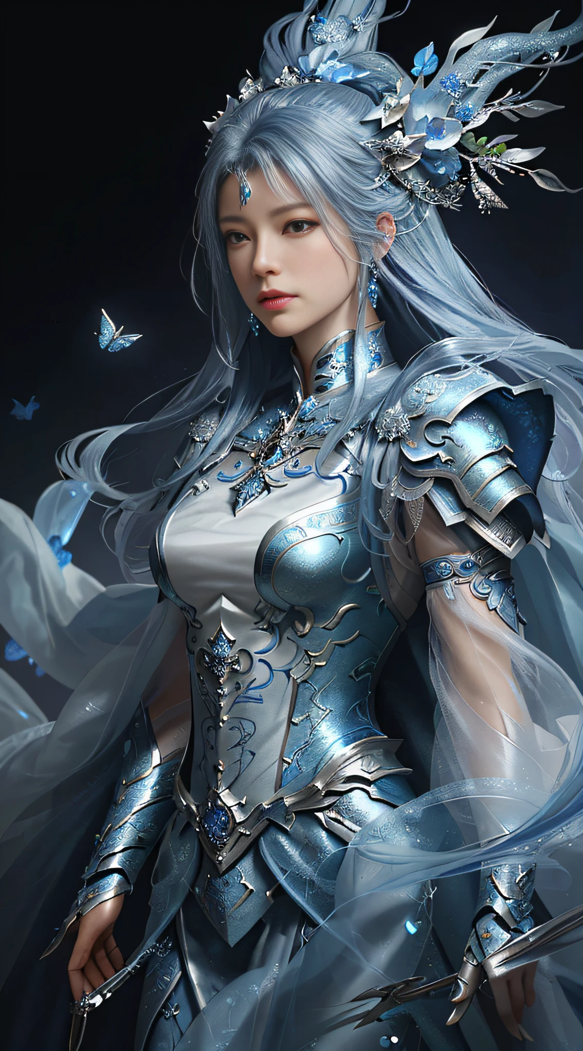 A woman in a blue dress with a long white hair - SeaArt AI