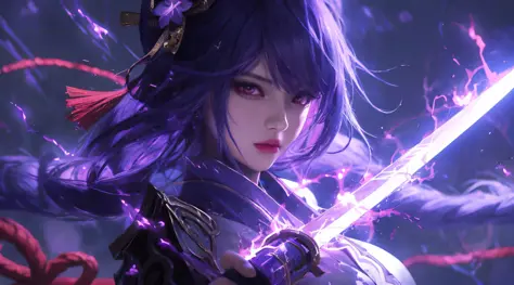 anime girl with purple hair holding a sword in front of a dark background, extremely detailed artgerm, portrait knights of zodiac girl, anime art wallpaper 4k, anime art wallpaper 4 k, anime art wallpaper 8 k, detailed digital anime art, anime wallpaper 4 ...