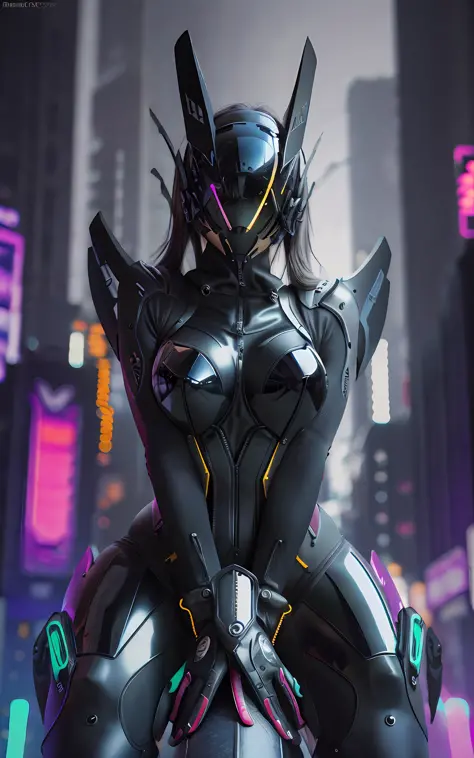 16k image, gorgeous [Woman | Batman], black tight  leather bikeroutfit on body, bikersuit, biker gloves, (huge breasts), slim body, futuristic (all closed cyber helmet) with jackal ears, faceoff, cyberpunk, lustful, seductive, leaning down, bending down, sexy pose, side view, ( on background of night neon japan city ), detailed digital art, cybernetic, detailed palms, detailed biker gloves,