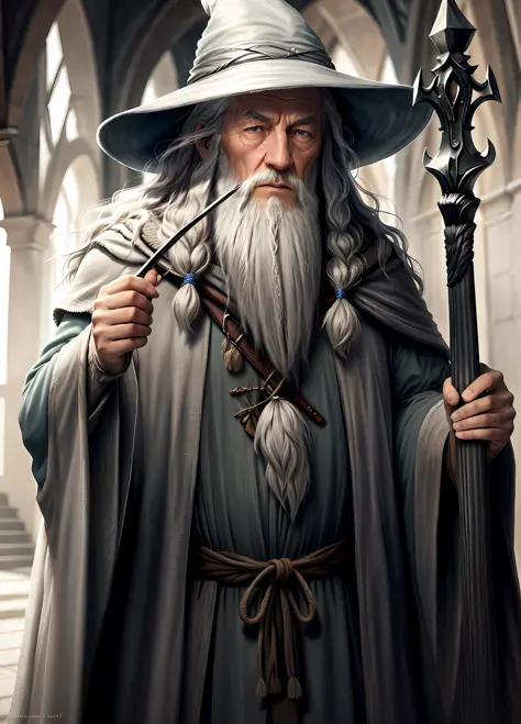 gandalf, wise, Wizard, high contrast, (natural skin texture, hyperrealism, soft light, sharp),