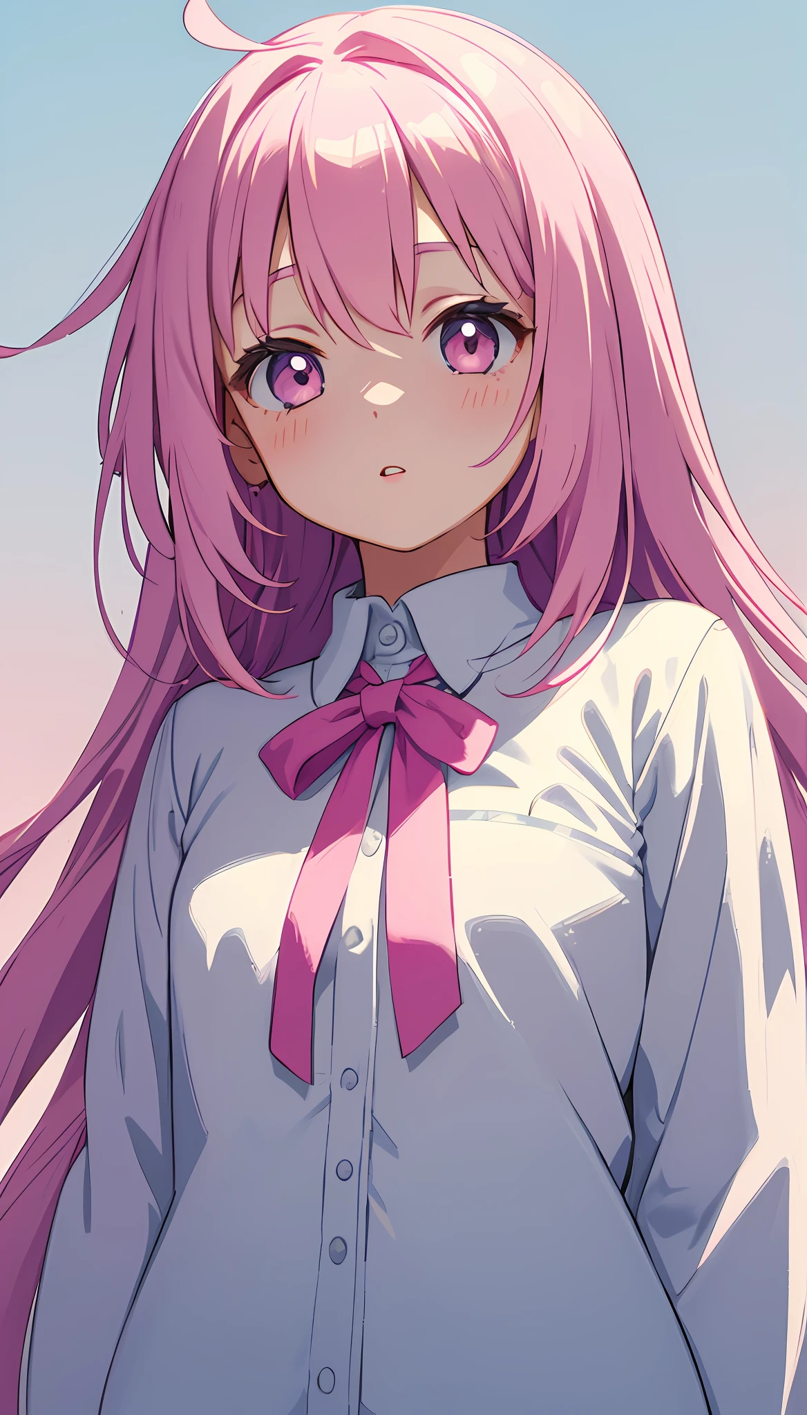 Anime girl with long pink hair and a white shirt - SeaArt AI