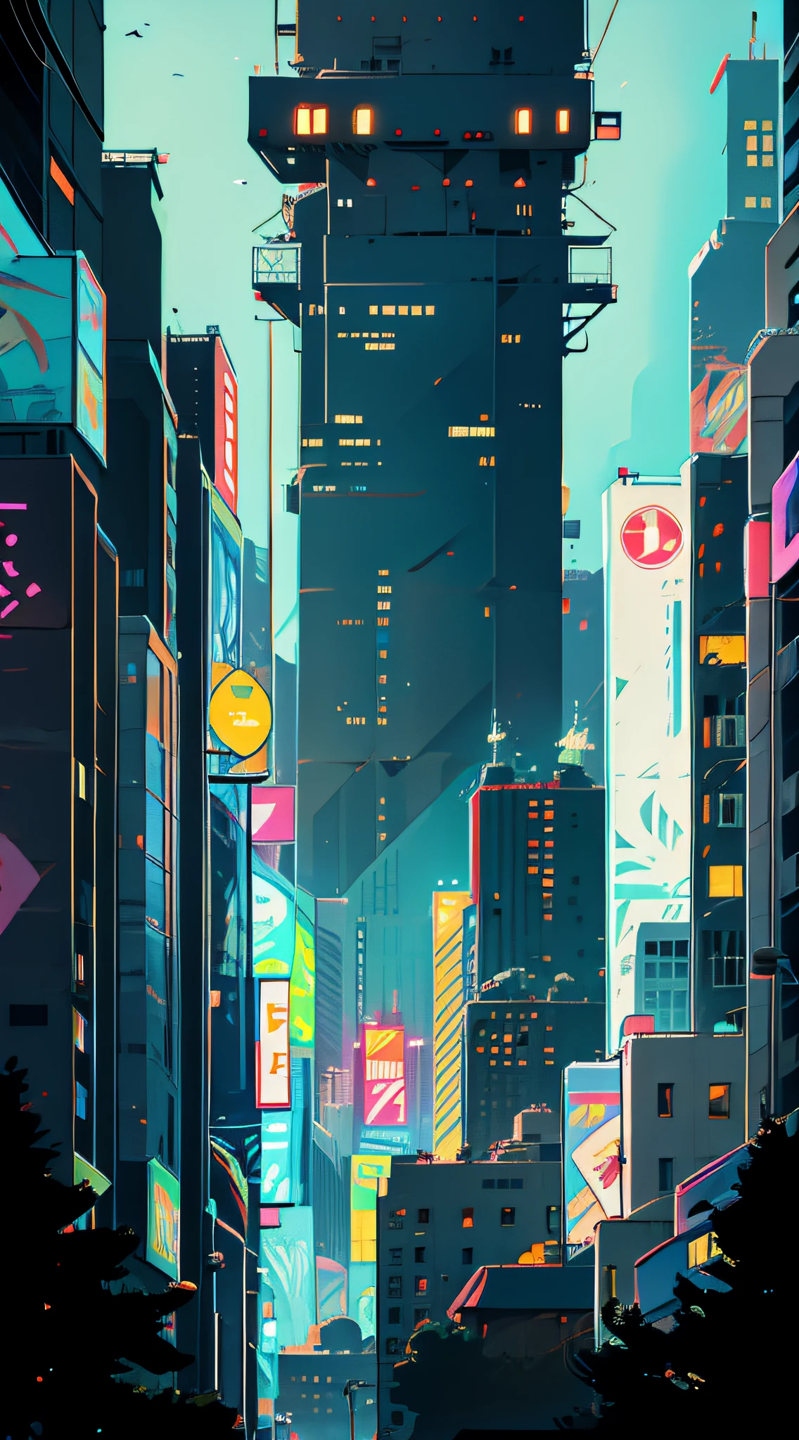 City night view, high-rise buildings, neon flashing, exquisite, giant billboards