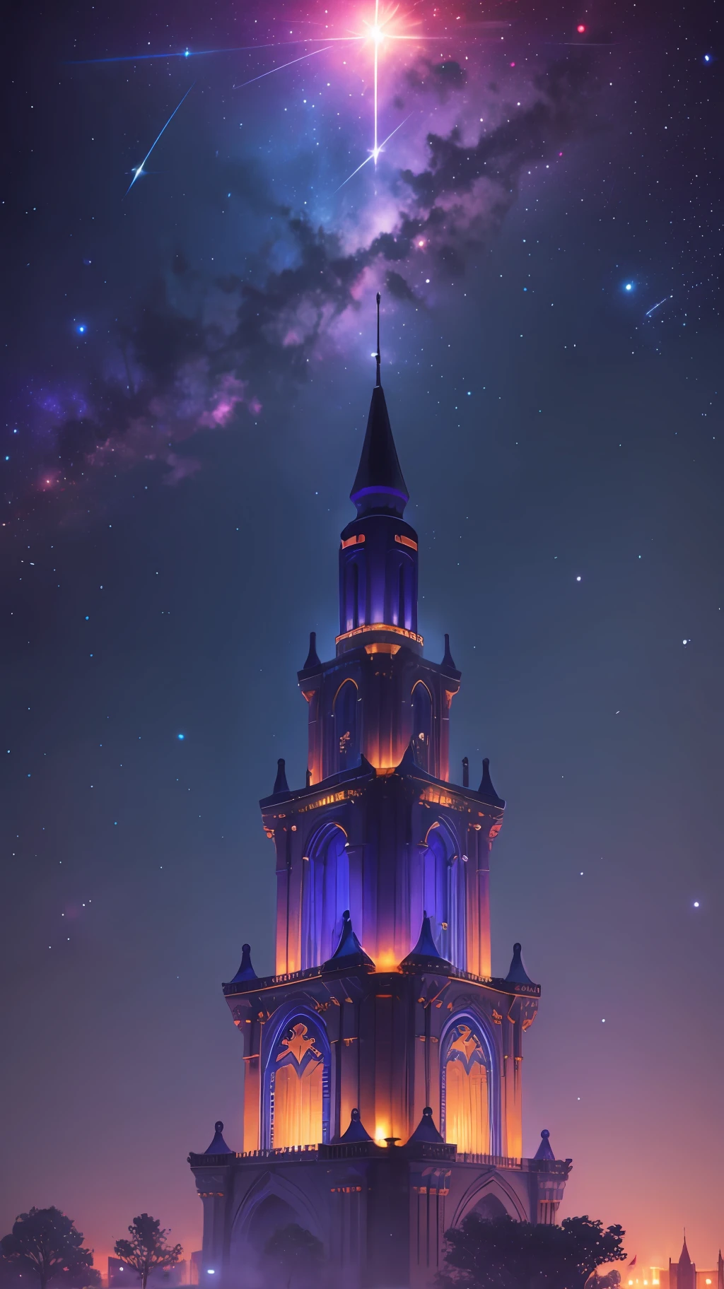 towers of god, blue towers, violet, blue, red, god, red sky, violet sky, starry sky, stars, starry towers, starry god, light blue, civilization, order --auto --s2