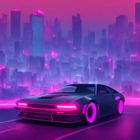 Car in a futuristic city with a black background, cyberpunk art style, retrowave, outrun art style, synthwave city, synthwave digital art, cyberpunk landscape wallpaper, 8k
