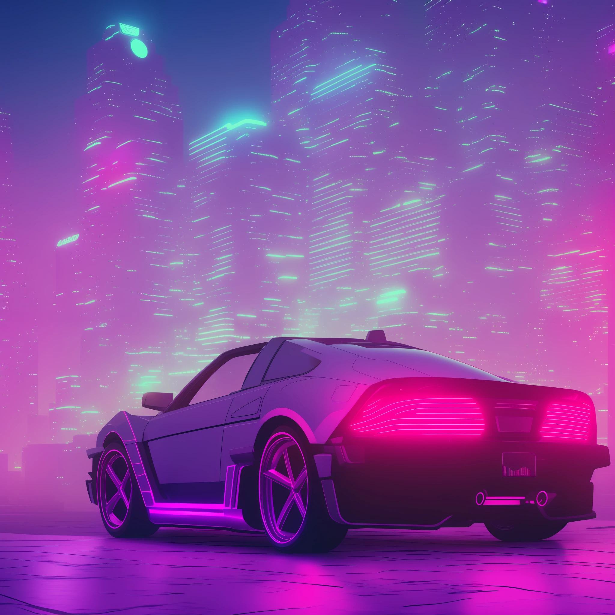 Car in a futuristic city with a neon background, cyberpunk art style ...