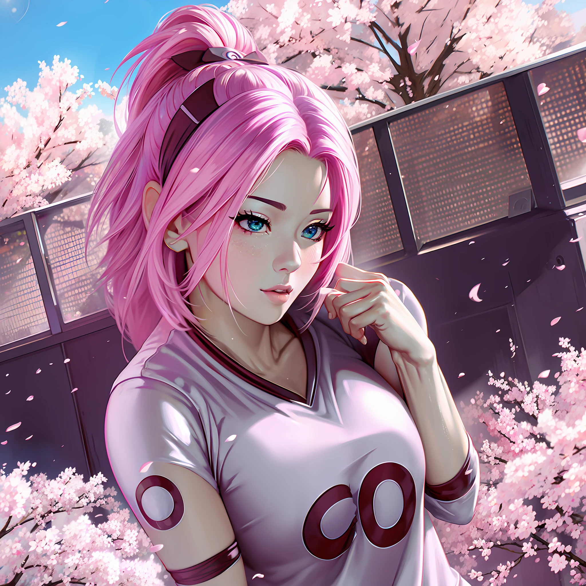 Sakura mit der Fußballtrikot-Pose sexy Anime super realistisch und gut detailliert