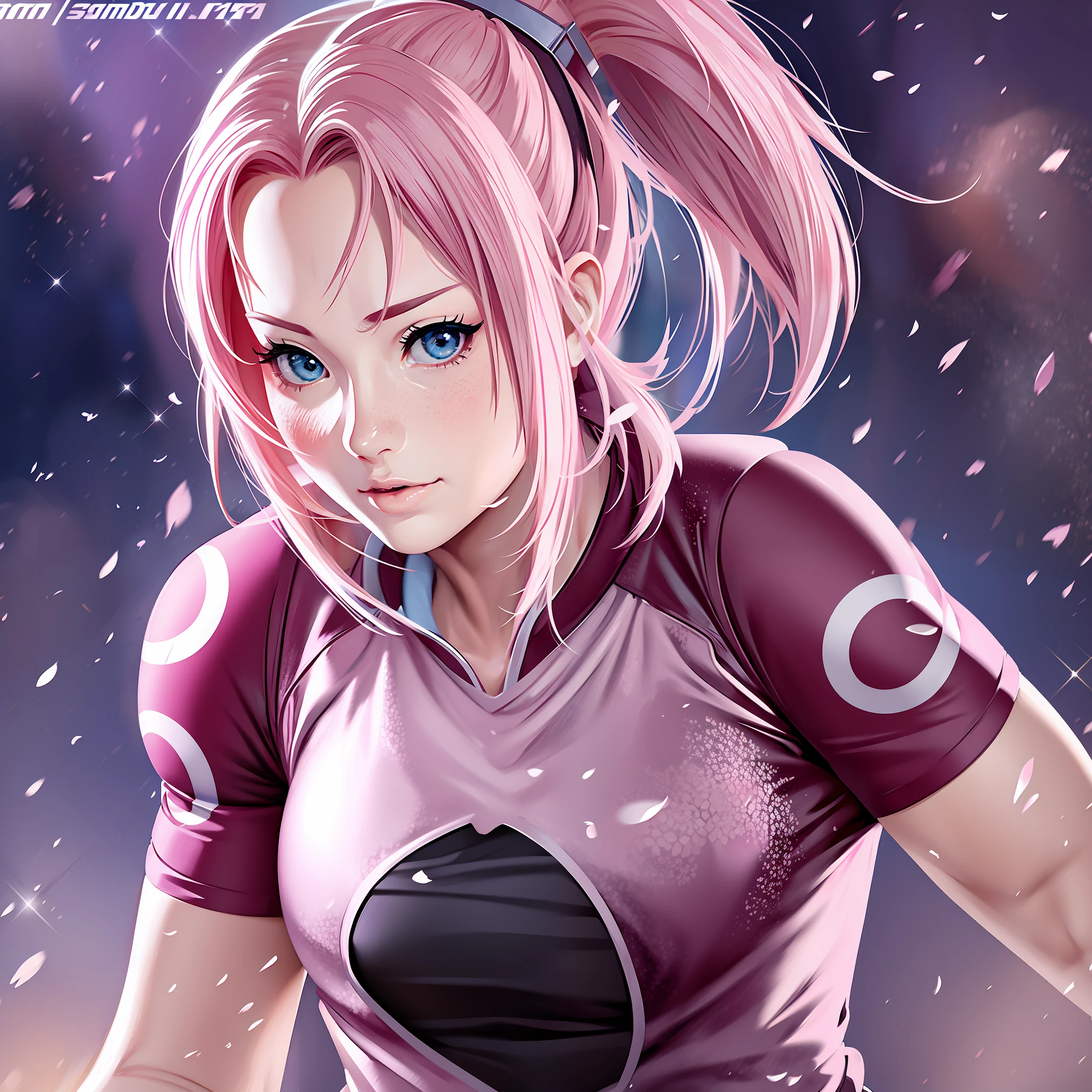 Sakura con la camiseta de fútbol pose sexy anime super realista y bien detallado