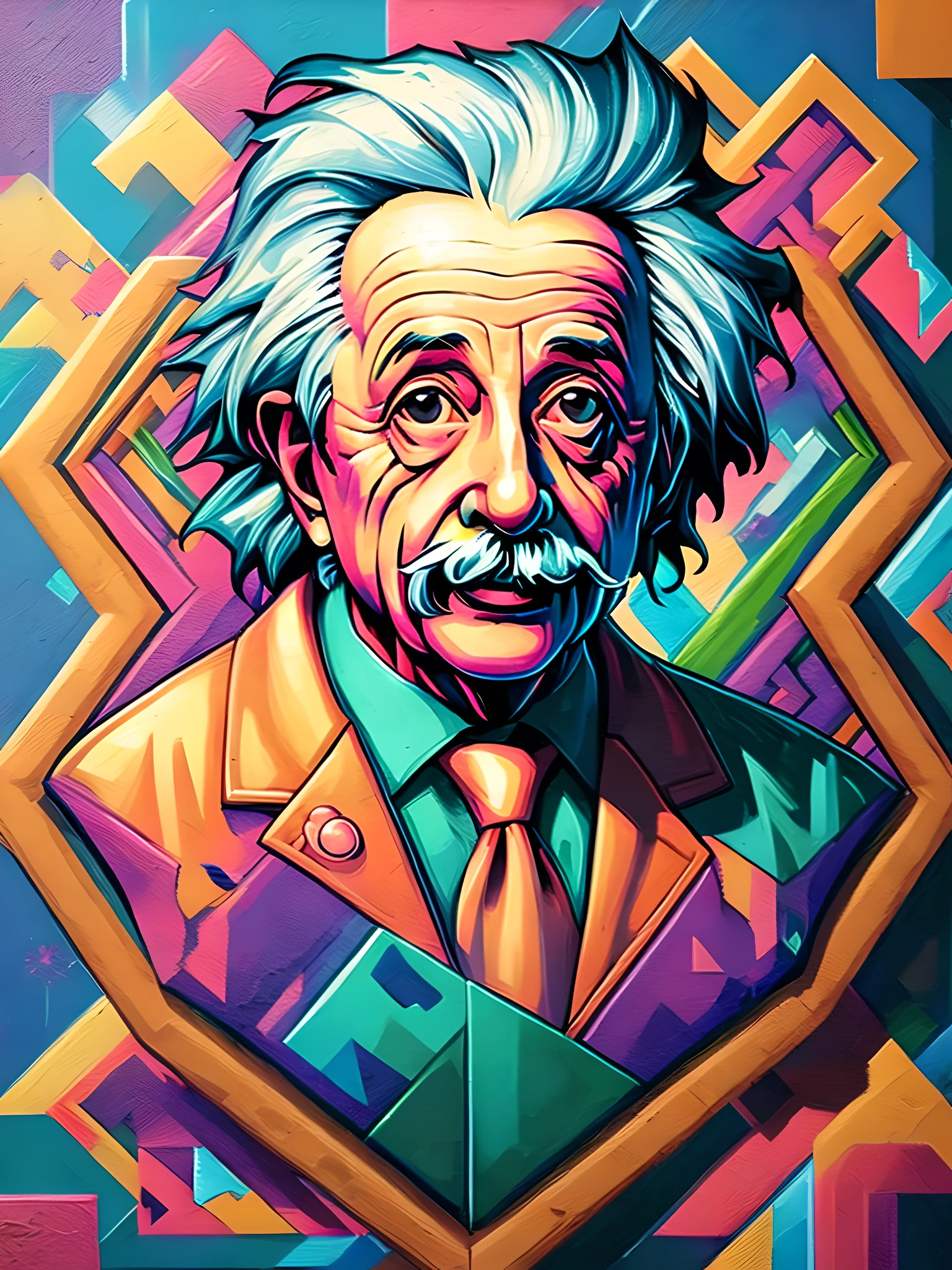 (최고의 품질),(걸작),(매우 상세한),(매우 상세한),(매우 상세한),중심, 아이소메트릭, 벽화, 낙서, 구성, 모양, 패턴, vector art ready to print highly detailed 낙서 illustration of Einstein