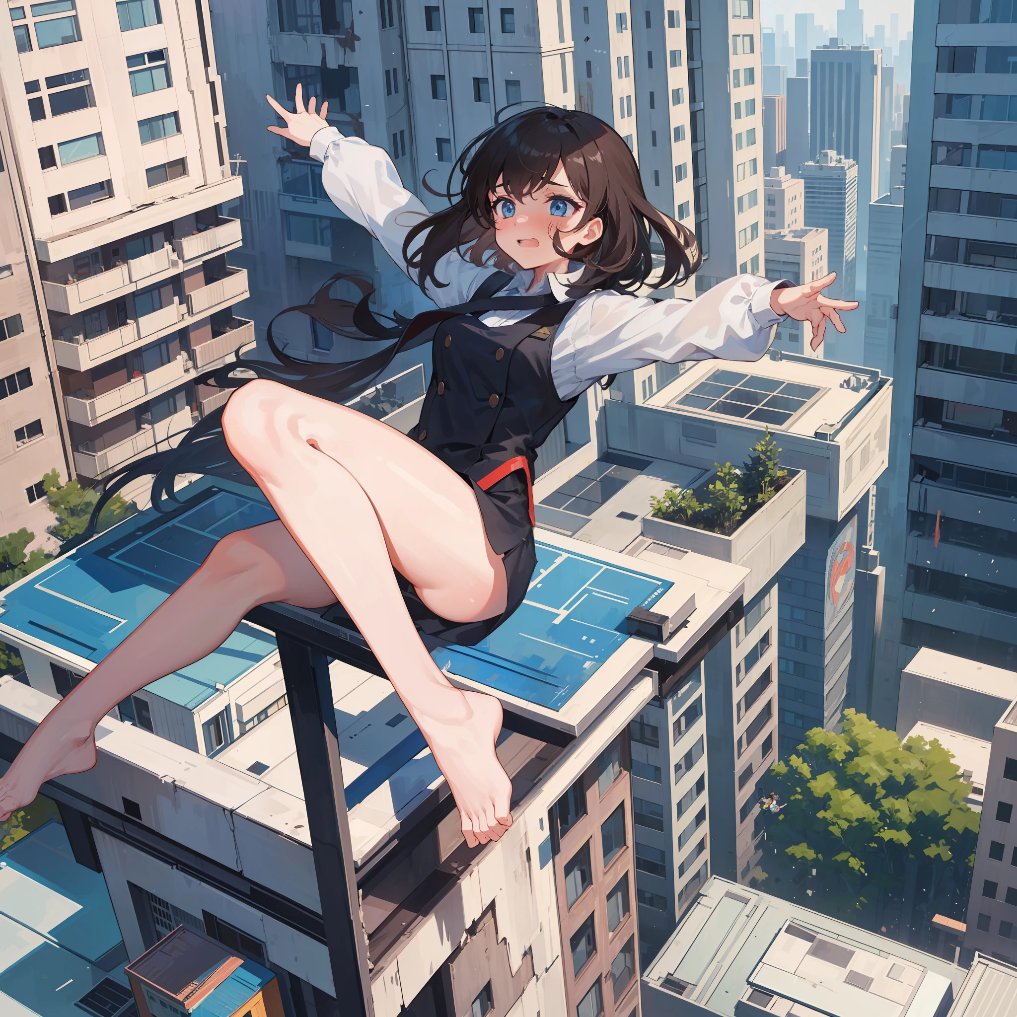 Anime girl sitting on a ledge in a city - SeaArt AI