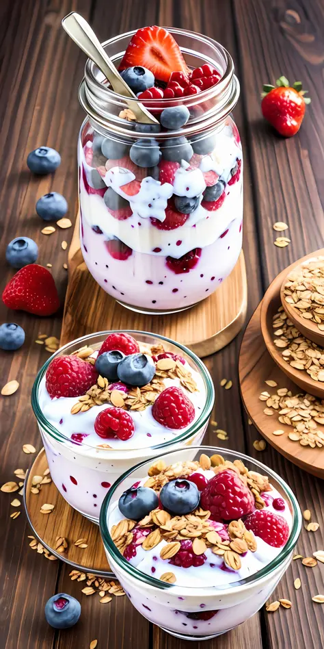 healthy breakfast. Granola and berry yogurt
