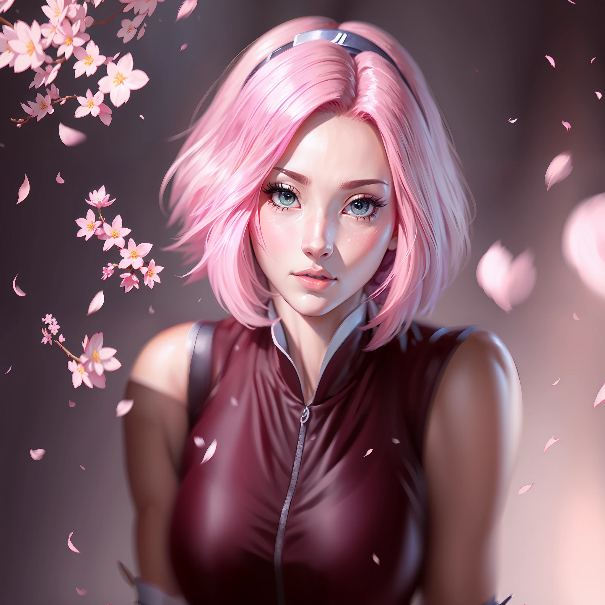 Sakura linda e alta cabelo curto anime super realista e bem detalhado