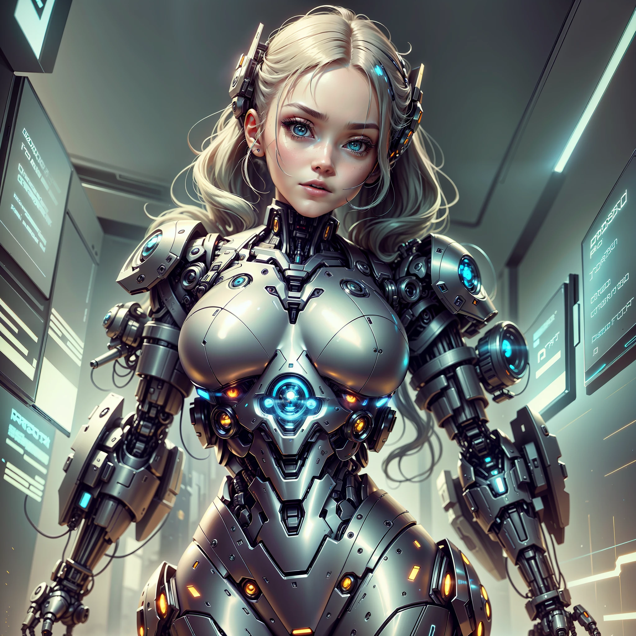 一名身穿未来主义风格套装的女子正在摆姿势拍照, cute 机器人女孩, 美少女机器人, 穿着机甲网络装甲的女孩, 机器人女孩, 机器人 - 女孩, 网络服, 女机器人, 完美的动漫机器人女人, 灵感来自马雷克·奥康, beautiful alluring 女机器人, 赛博朋克动漫女孩机甲, 赛博朋克美少女, 完美机器人女性 --auto --s2