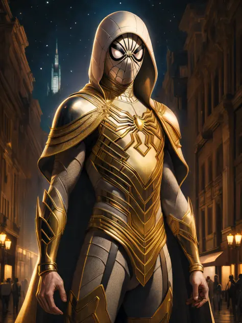 (Best quality),(masterpiece),(ultra detailed),(high detailed),(extremely detailed),full body shot of spiderman in white and gold...