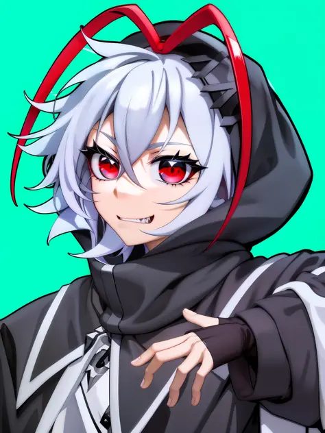 anime character with white hair and black hoodie and red eyes, 2 d anime style, nagito komaeda, ayanami, anime moe artstyle, hajime yatate, trigger anime artstyle, anime style character, wataru kajika, neferpitou, a silver haired mad, in an anime style, un...