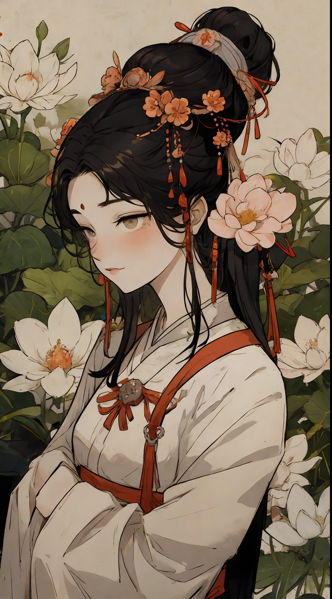 女の子, 古代中国の衣服, 全身, 日光, クリアな顔, きれいな白い背景の花, 傑作, 超詳細, 壮大な構成, ウルトラHD, 高品質, 非常に詳細な, 公式アート, ユニフォーム 8k 壁紙, 超詳細, 32K