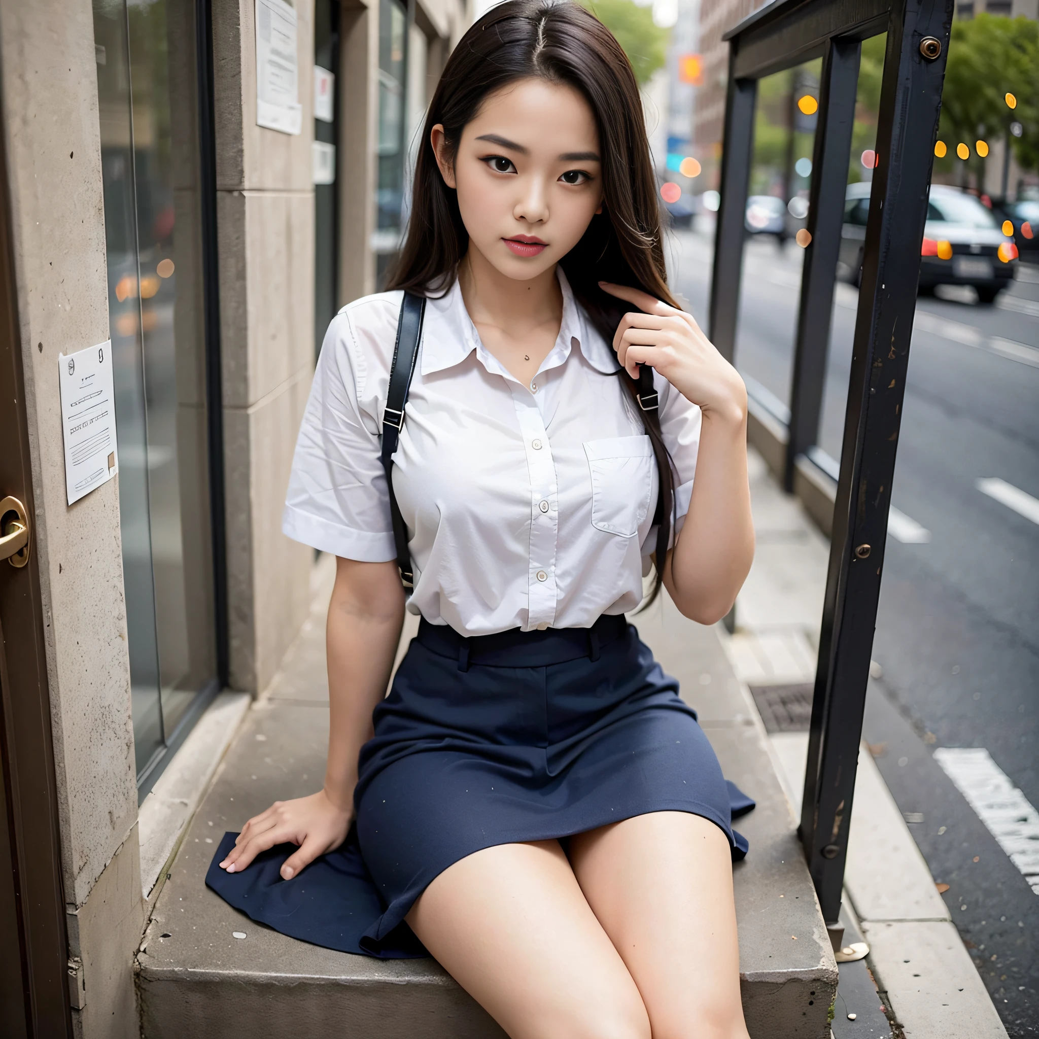 Masterpiece, best image quality, beautiful schoolgirl full of charm, radiant skin, 16K, perfect human structure, double eyelids, uniform, socks, shoes, schoolhouse, sexy style, perfect limbs