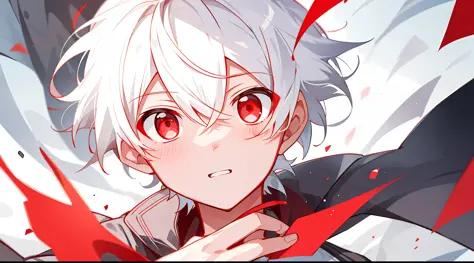 (high-quality, breathtaking),(expressive eyes, perfect face), 1boy, solo, short, young boy, short white hair, red eyes, falling down