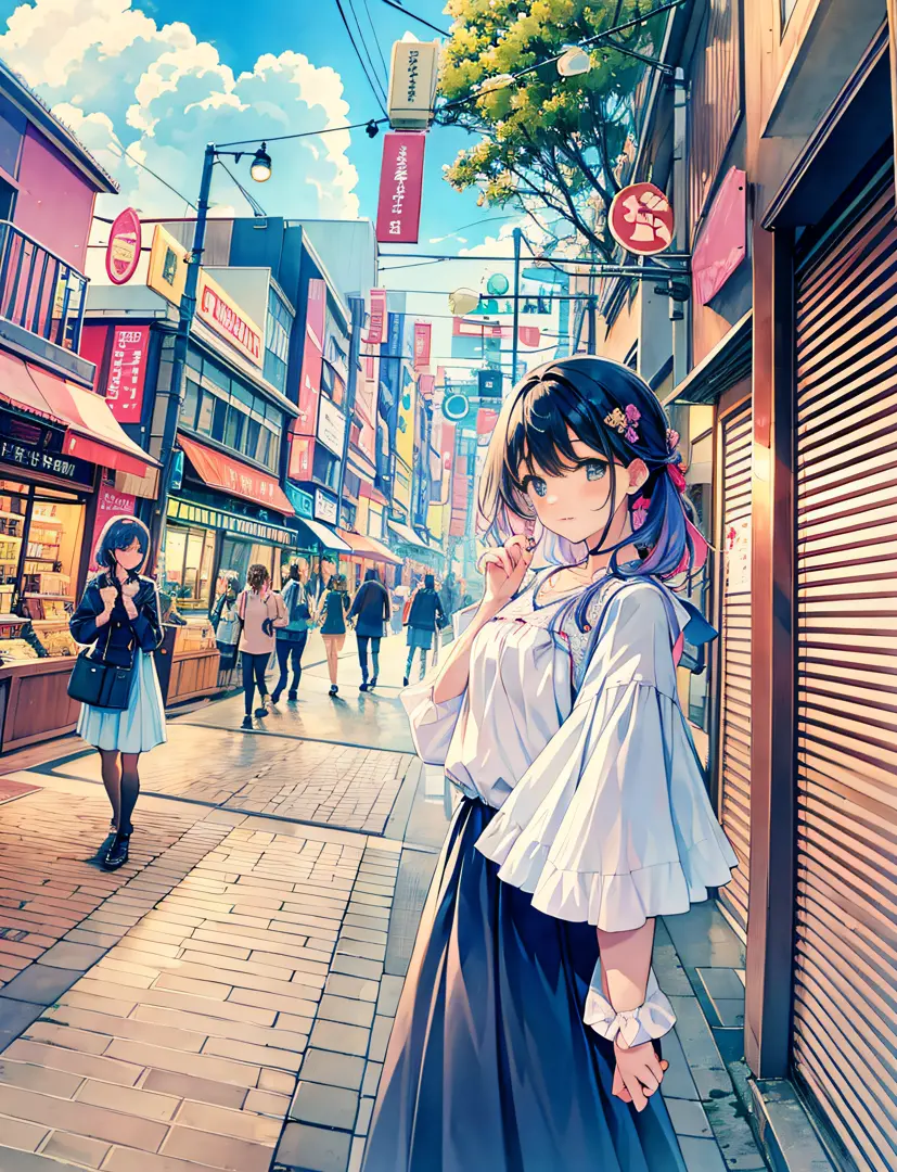 Yumekawa , cute as a dream, meeting for a date, lesbian, shopping, in the city, harajuku, (masterpiece, highest quality, highest...