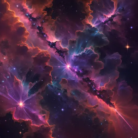 a stunning nebula, illuminated by vibrant hues of blues, purples, and pinks. this image captures the ethereal nature of interste...