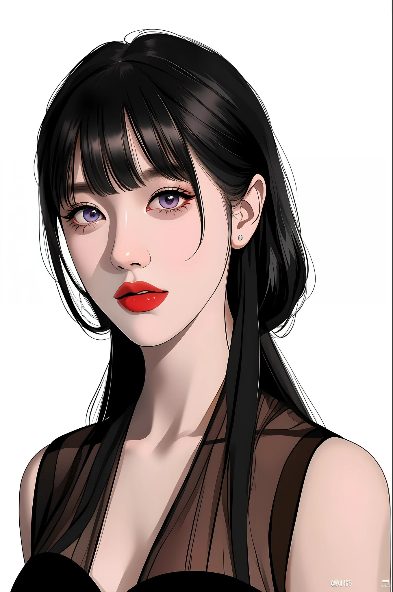 걸작, 터무니없는,수상한 사진, 매우 상세한, 놀라운, 미세한 디테일, ((매우 상세한 eyes and face)), 작성자: 리 제프리스 nikon d850 필름 스톡 사진 4 kodak portra 400 카메라 f1.6가지 렌즈의 풍부한 색상 초현실적인 실물과 같은 질감 드라마틱한 조명 unrealengine artstation cinestill 800 텅스텐 트렌드, 아름다운 여인,높은_양재, 디자이너 드레스, woman wearing a black 높은_양재 dress, 전면보기, ((흰 바탕)),