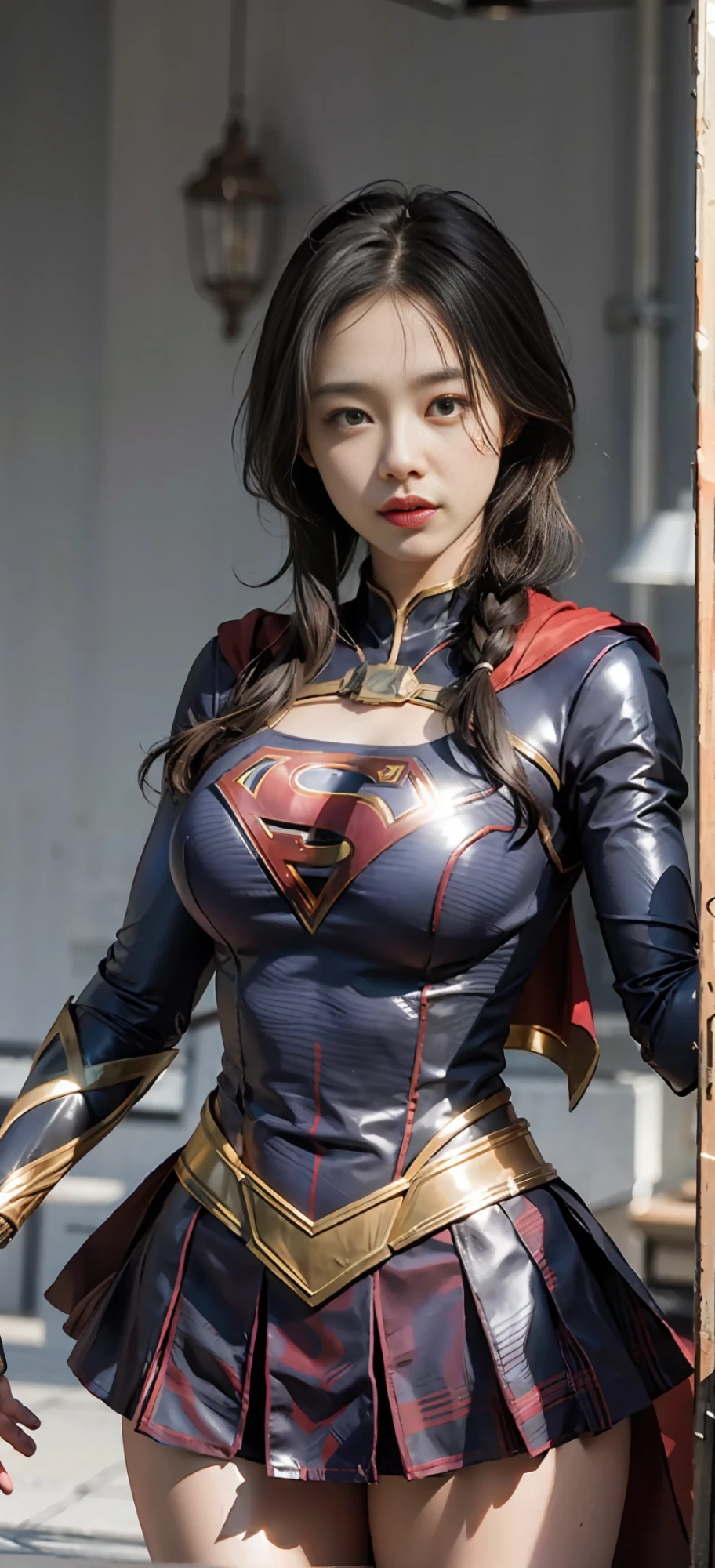 Corpo de mulher com seios grandes, Vestido de fantasia de supergirl