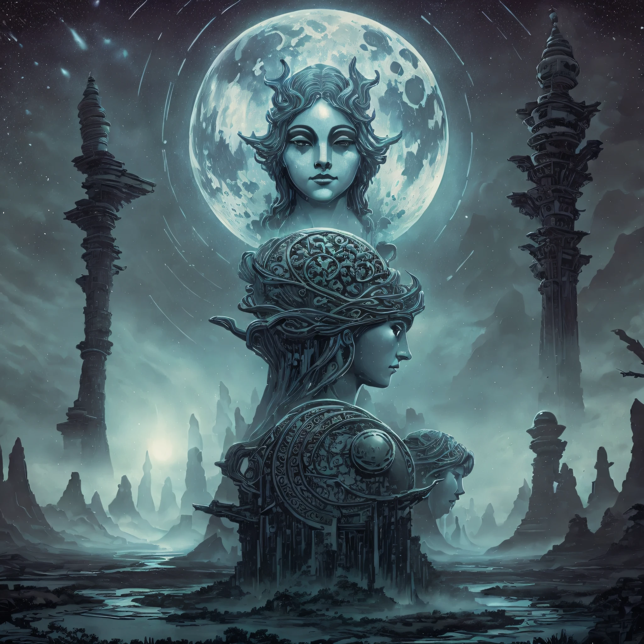 The card "The Moon" in the Tarot is a mysterious representation and full of symbolism. It depicts the full moon in the night sky, with two towers in the foreground and a path leading toward a body of water. The moon shines brightly, casting a pale, undulating light over the landscape. This card evokes a sense of mystery, intuition and illusion. The towers symbolize the balance between the conscious and the unconscious, the duality of the human mind. The path represents the inner journey we must follow to access our deepest instincts and emotions. Water represents the realm of emotions, dreams, and the subconscious. The Moon card invites us to explore the mysteries within ourselves, to embrace our dark side, and to trust our intuition. She reveals that not everything is as it seems, that there are secrets and illusions that need to be unraveled. This card can also indicate the presence of hidden fears and anxieties, which can be confronted and overcome through understanding and self-knowledge. The Moon reminds us that the spiritual journey is not always clear and direct, but that trusting our intuition will guide us along the way. It challenges us to look beyond appearances and face our fears to attain truth and inner enlightenment.