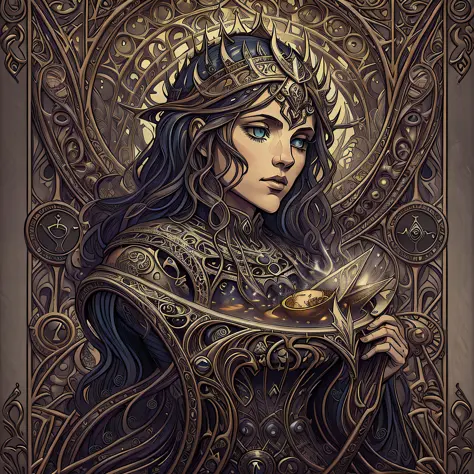 the cauldron, tarot card, in the style of intricate art nouveau illustrations, multilayered, hyper-detailed --ar 2:3 --no text m...