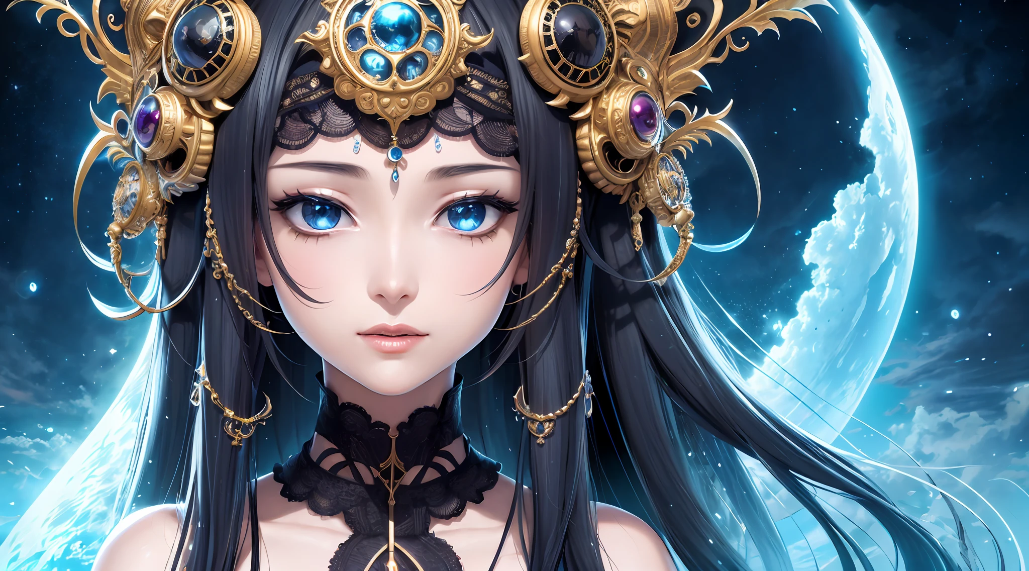 a close up of a woman with a mask on her head, detailed portrait of anime girl, stunning anime face portrait, intricate ornate anime cgi style, detailed digital anime art, digital manga art, detailed manga style, detailed anime face, black and white manga style, high detailed face anime, detailed anime art, beautiful anime face, detailed anime artwork