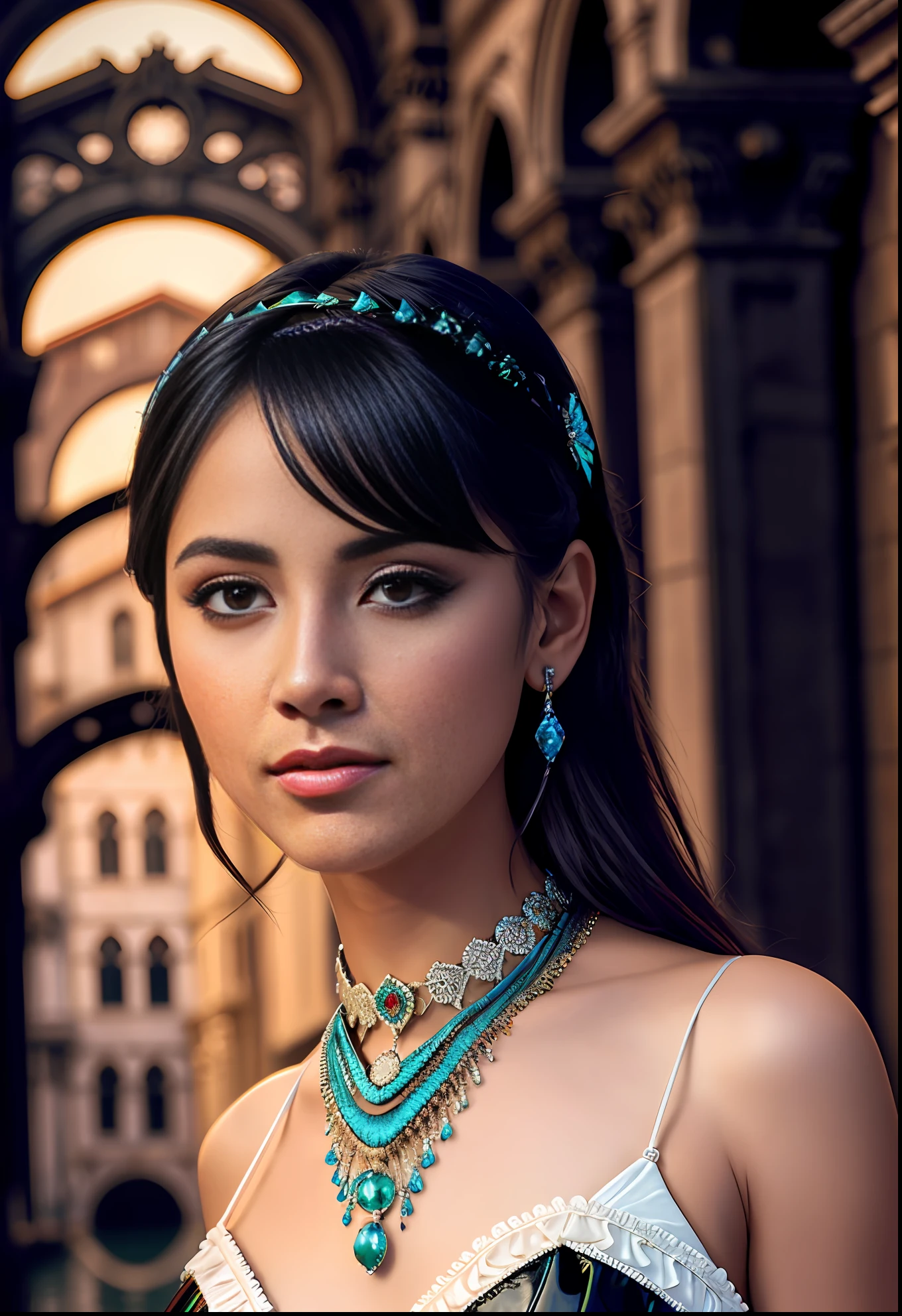 a hyper realistic ultra detailed photograph of a beautiful girl as a female 2020s dancer on the boat of 2020s Venice,(Bridge Of Sighs background),(princess eyes,shiny pupils), detailed symmetric beautiful hazel eyes, detailed gorgeous face, peaky blinders environemt, trending on cg society, bauhaus, bulgari, colourful atmosphere, official valentino editorial, moonlight, medium symmetry, neoprene, behance contest winner, portrait featured on unsplash, stylized digital art, smooth, ultra high definition, 8k, unreal engine 5, ultra sharp focus, award-winning photograph, Canon EOS 5D Mark IV DSLR, f/8, ISO 100, 1/250 second, TanvirTamim, trending on artstation, by artgerm, h. r. giger and beksinski, highly detailed, vibrant