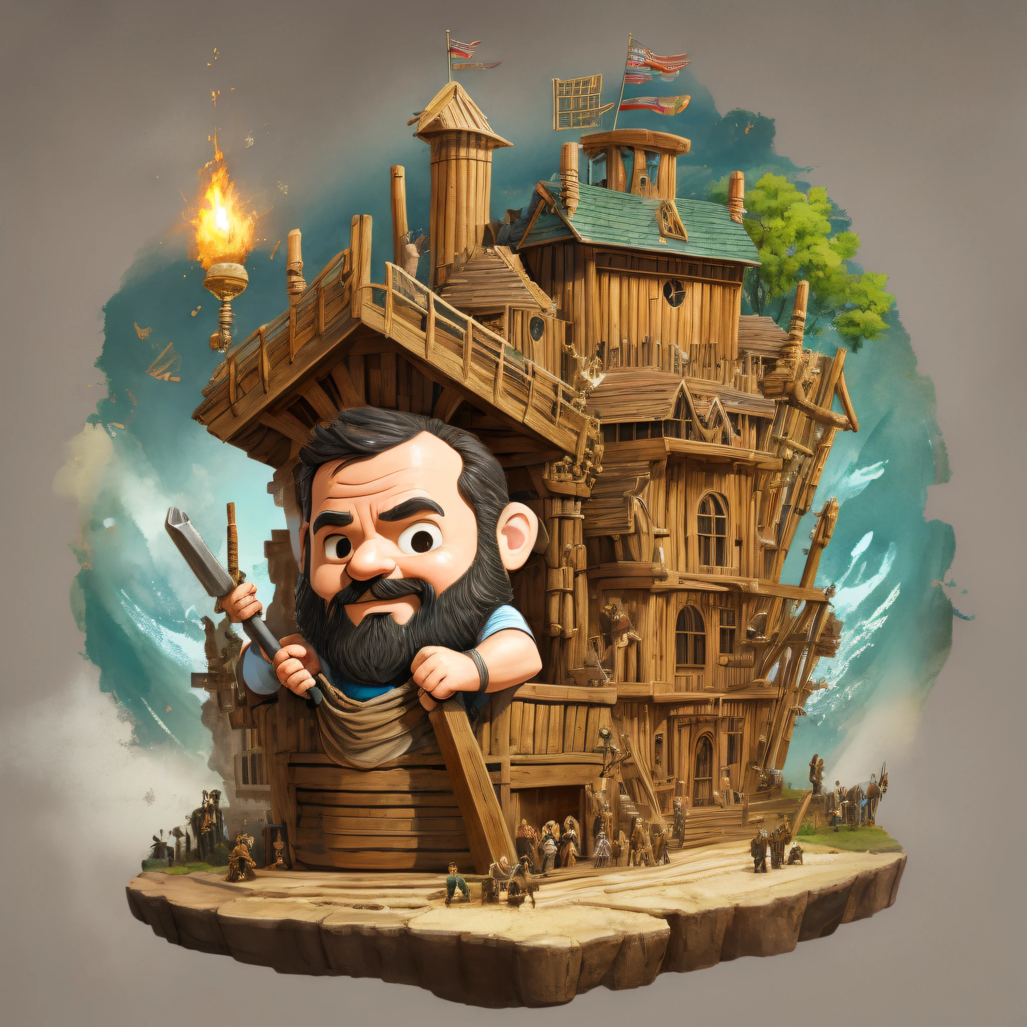 Noah of the bible building the ark with hammer in hands in the chibi format --auto --s2