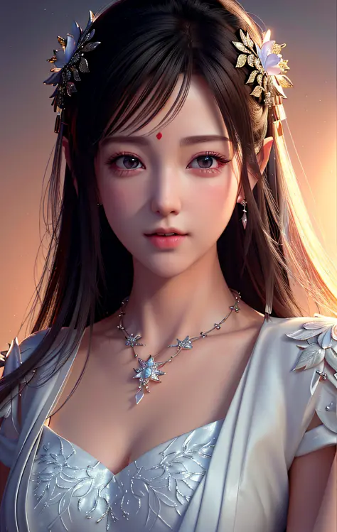 a close up of a woman wearing a white dress and a necklace, 3 d render character art 8 k, a beautiful fantasy empress, 8k portra...