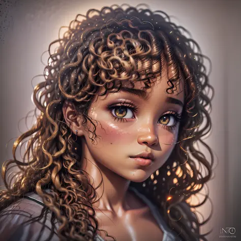 super big, face close, (hazel eyes), african-latin style, curly hair, closed mouth, delicate big cheeks, surrealism, 8k, super d...